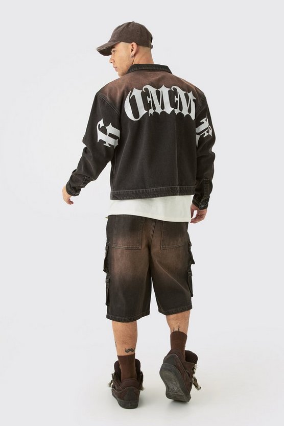 Braune bestickte Cargo-Jorts