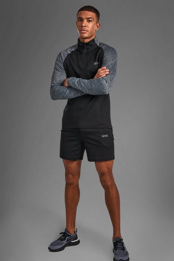 Man Active Gym Shorts-Set mit Trichterkragen