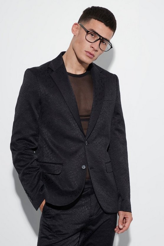 Slim-Fit Jacquard-Anzugjacke mit Schlagenprint
