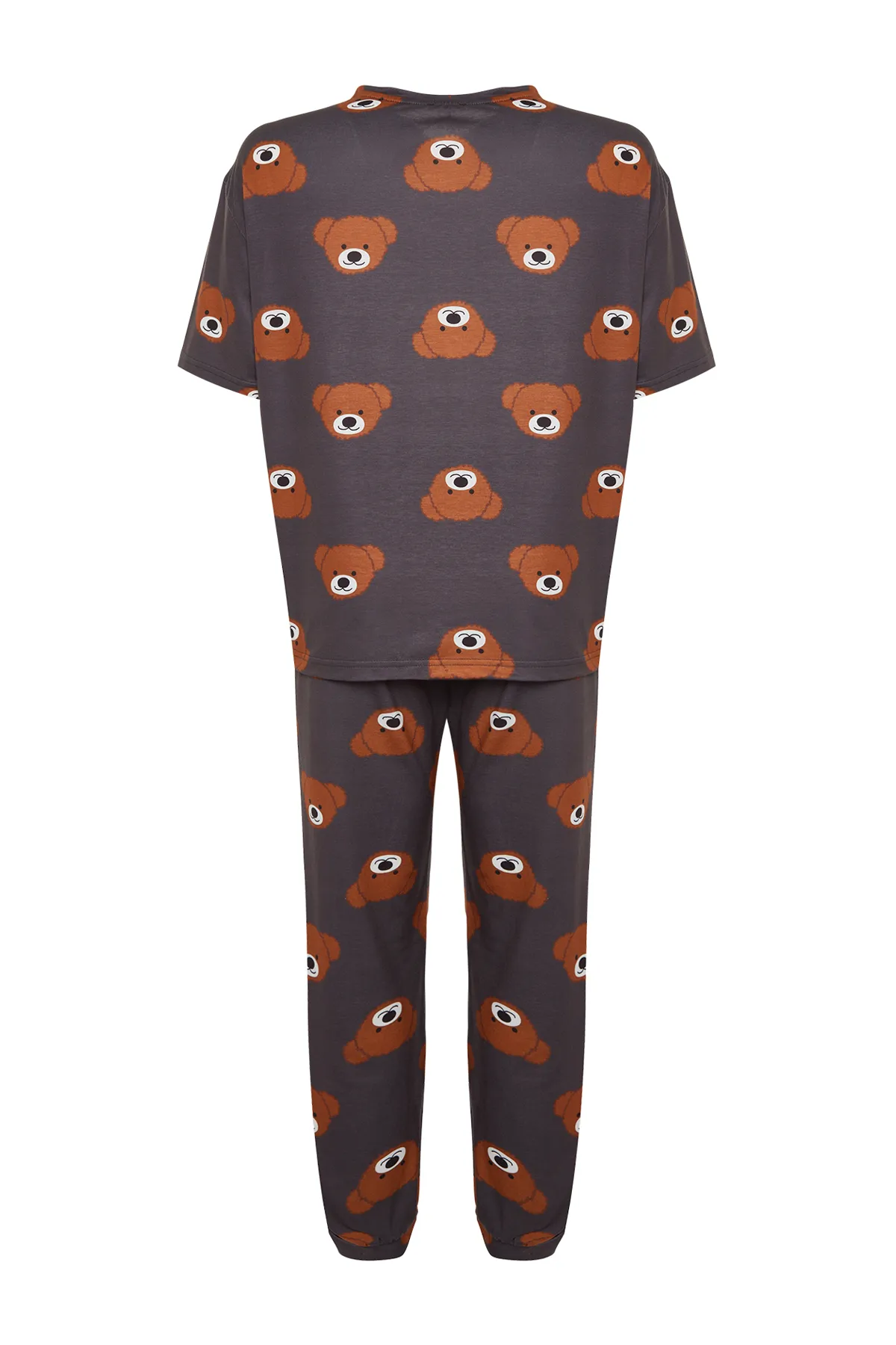 Trendyol Curve  Graues, gestricktes Pyjama-Set mit Teddybär-Muster TBBAW23AI00039