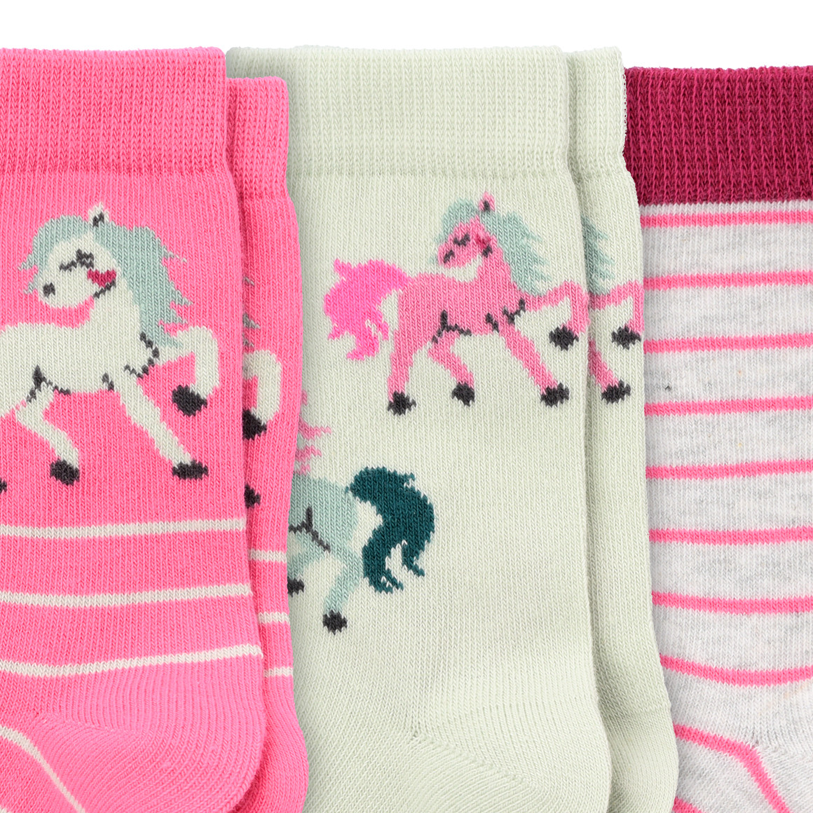 3 Paar Mädchen Socken mit Pferde-Motiv