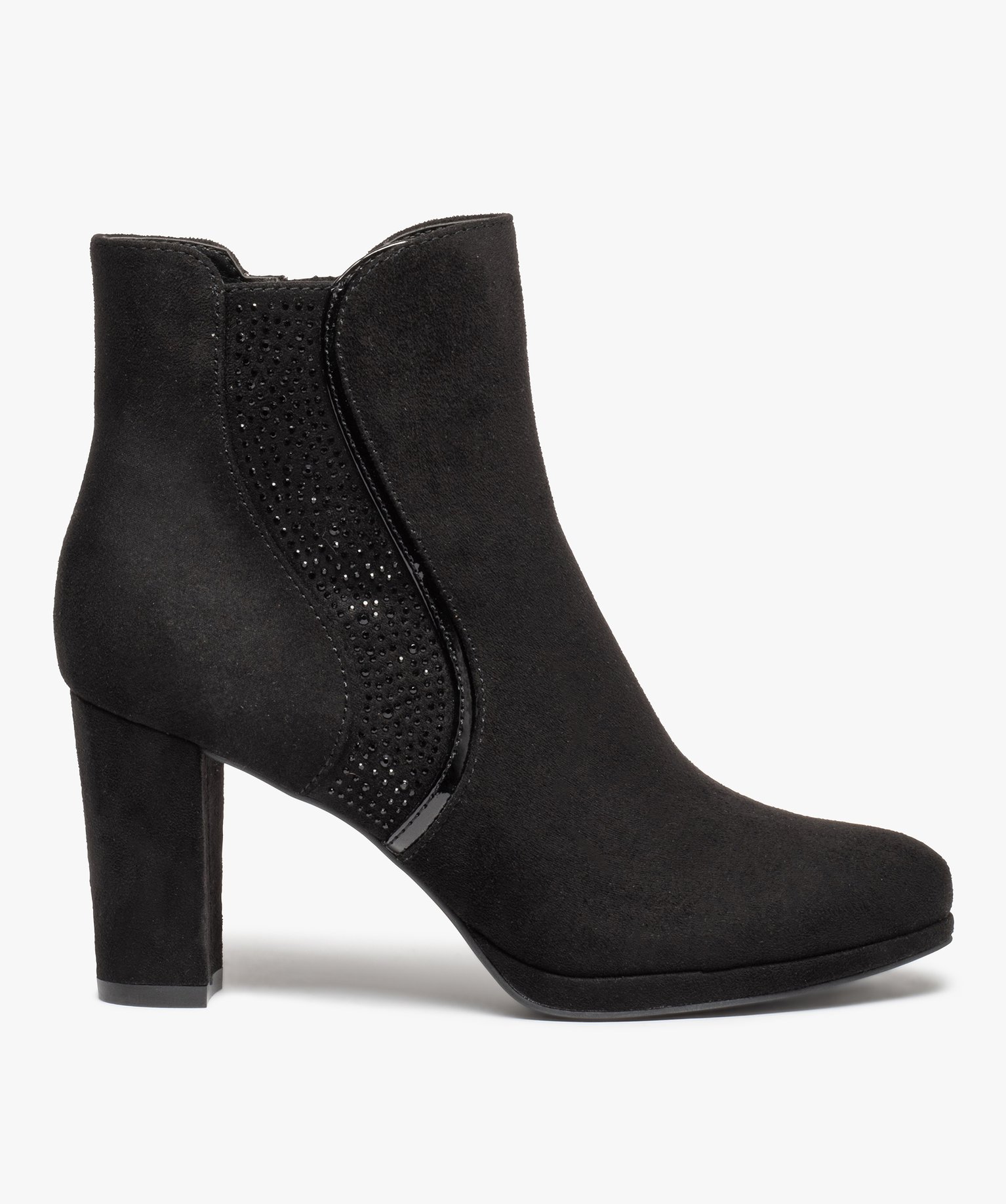 Boots femme à talon haut et détails pailletés noir | GEMO
