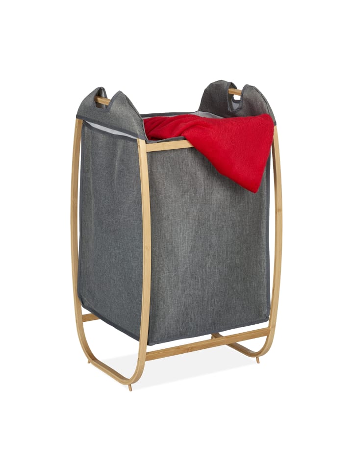 relaxdays Wäschekorb in Grau/ Natur - (B)44 x (H)80 x (T)43 cm günstig kaufen onesize
