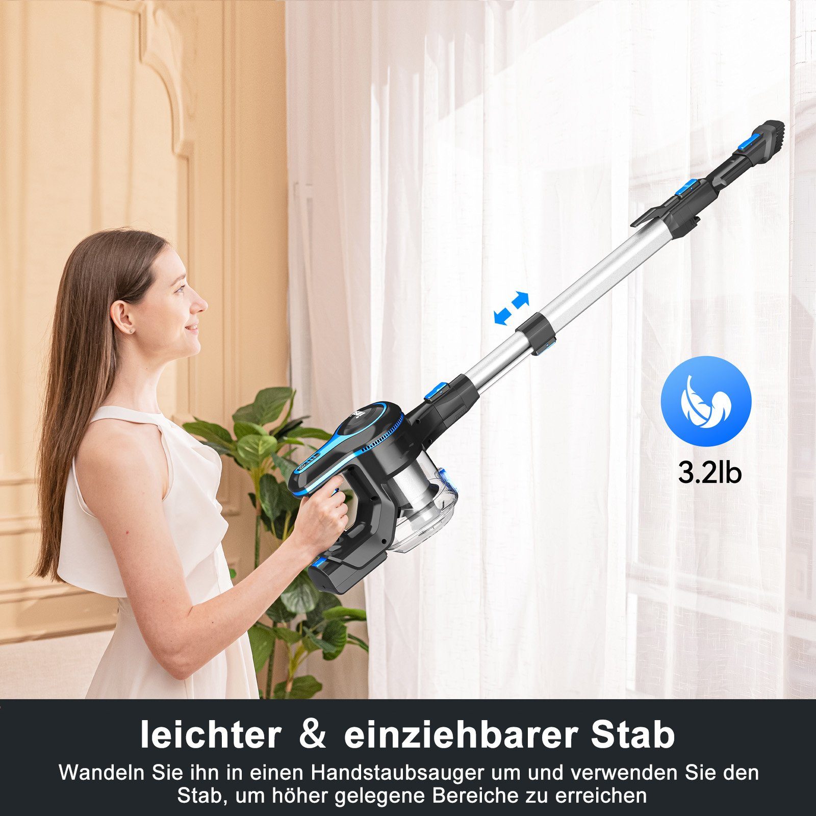 INSE Akku-Hand-und Stielstaubsauger INSE, akku staubsauger, Akku Staubsauger, Staubsauger, 25KPa, 55 Minuten, 1.2L