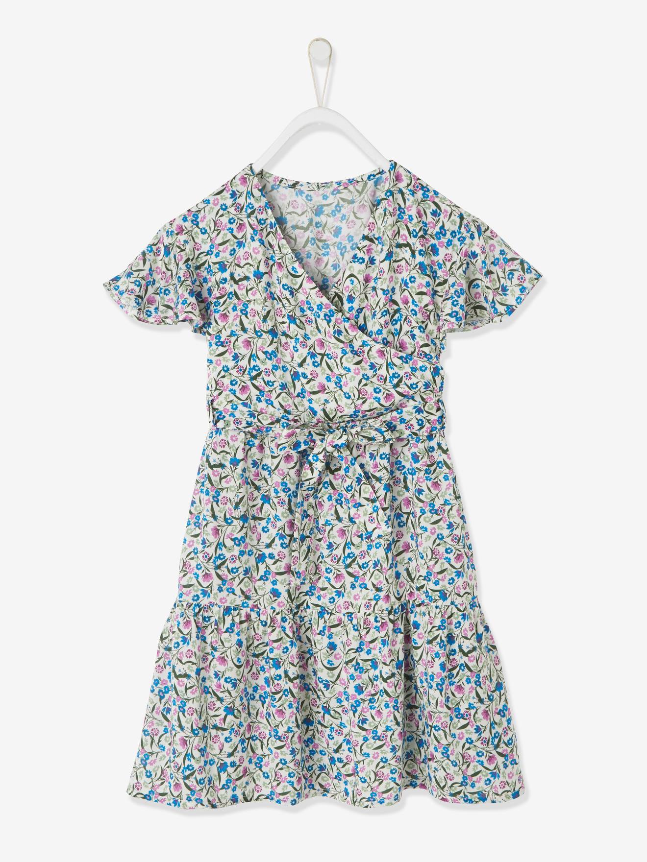 Vertbaudet Mädchen Wickelkleid - wollweiß/mehrfarbig geblümt