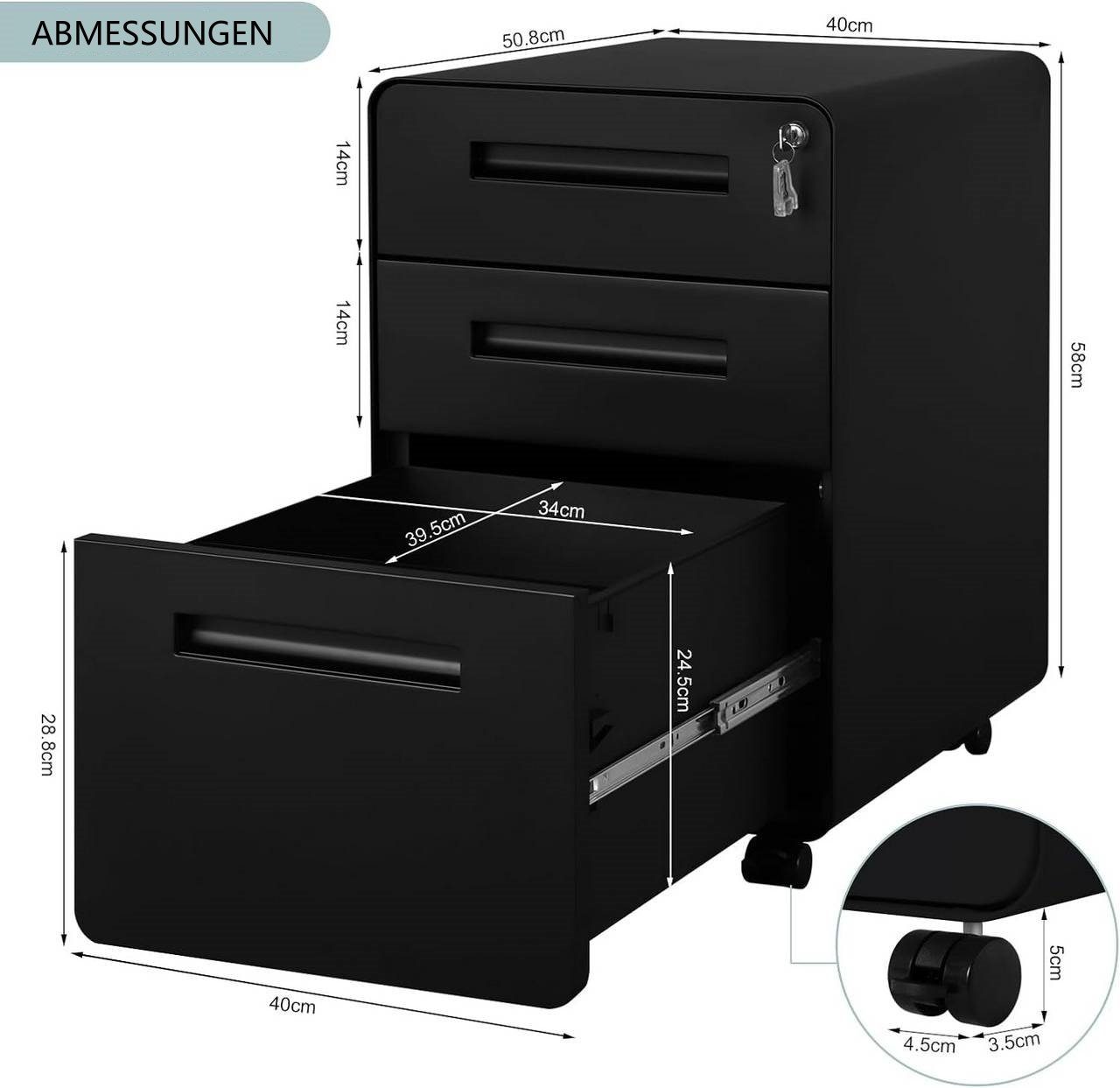 Woltu Aktenschrank (1-St) Rollcontainer mit 3 Schubladen