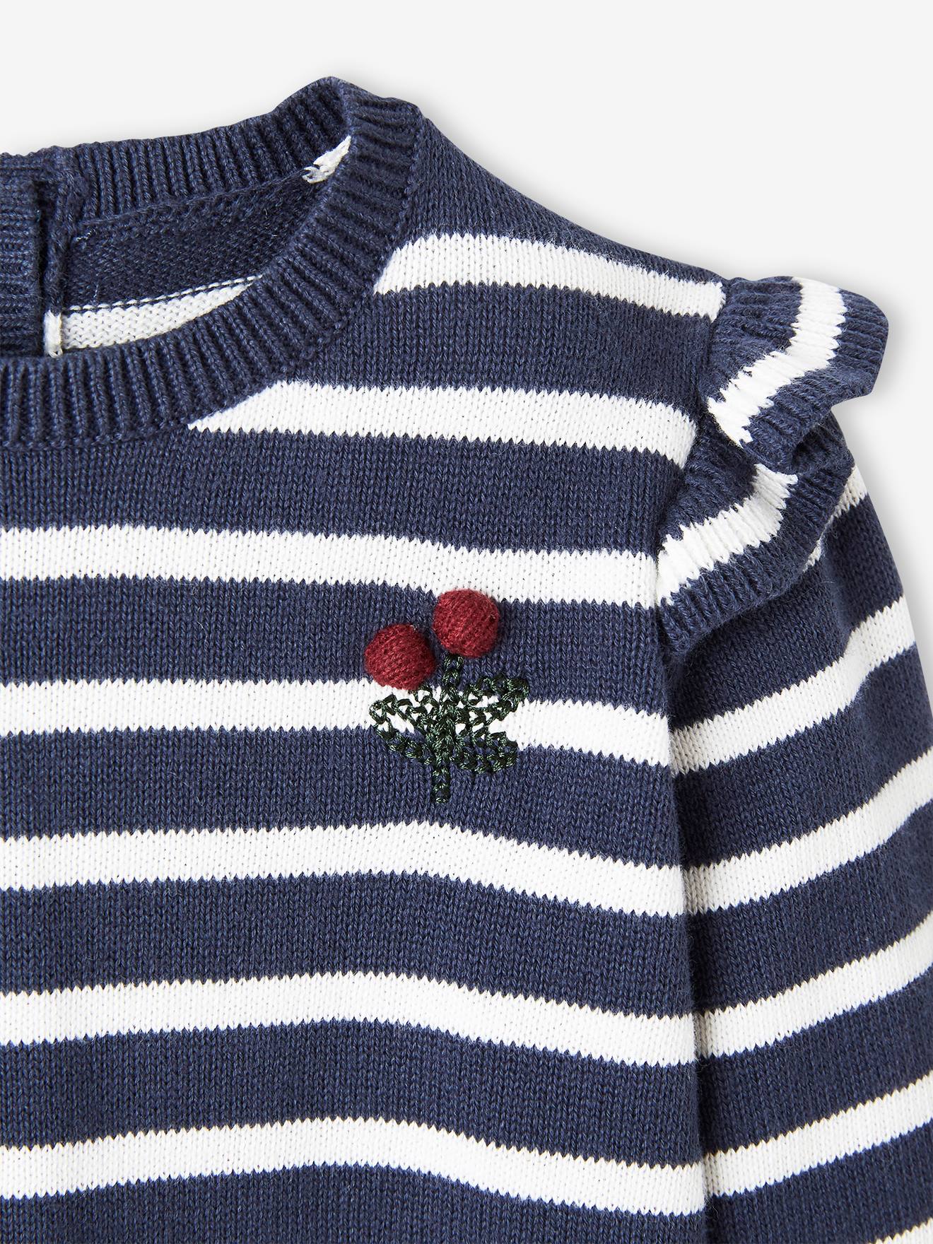 Vertbaudet Baby Pullover mit Volants - marine gestreift