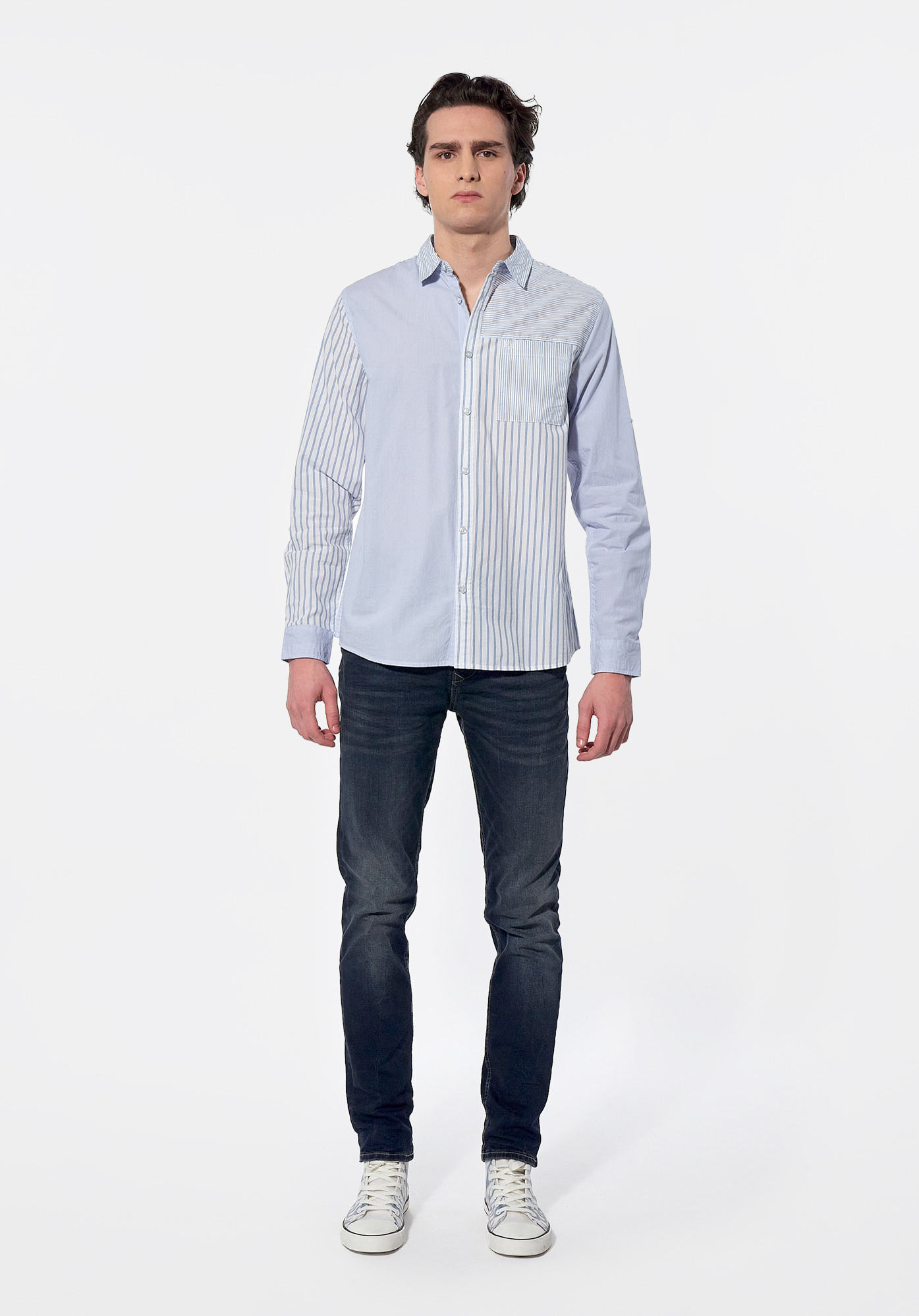 NATAN  Chemise bleue à rayures Homme en 100% coton