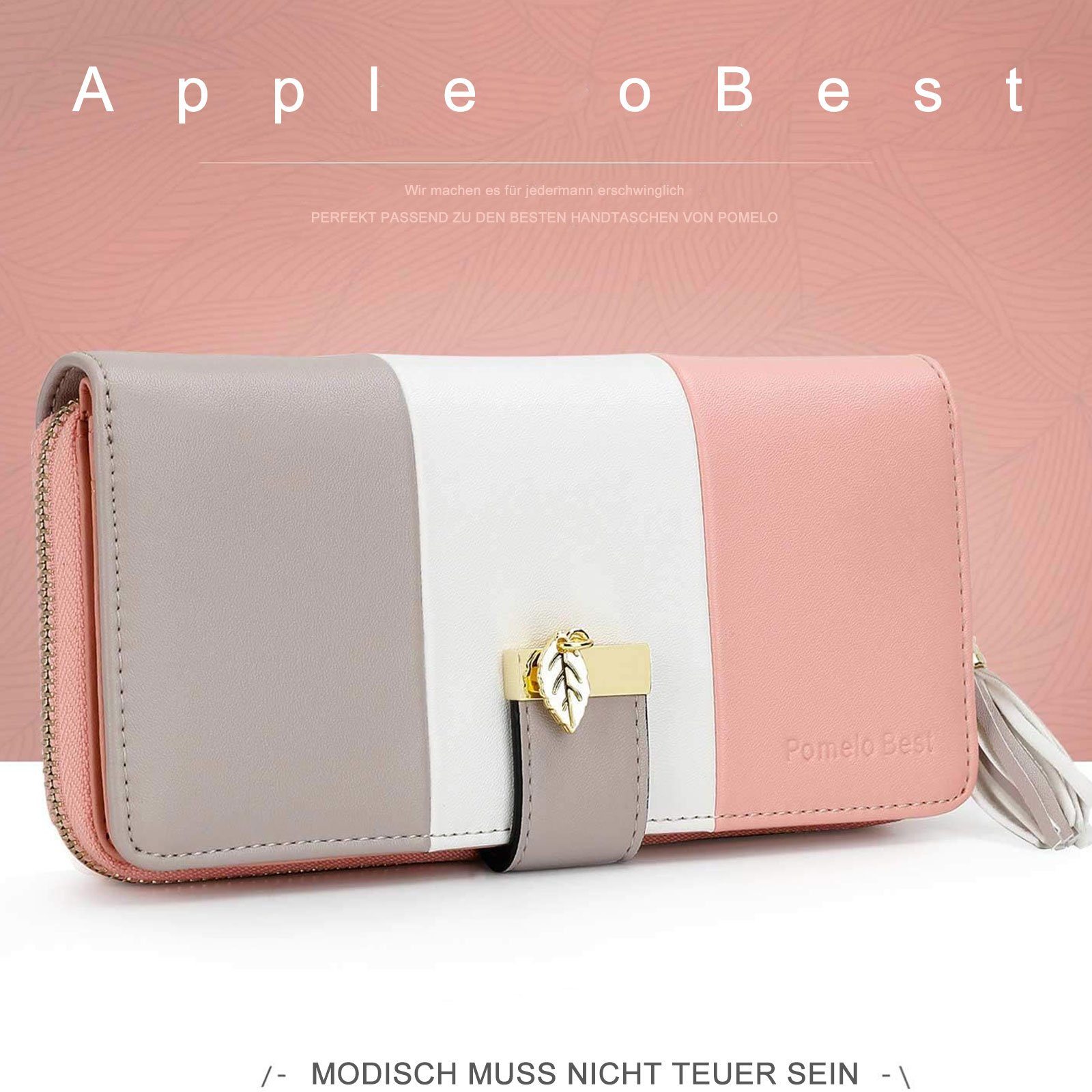 Pomelo Best Geldbörse Damen Handytasche Portemonnaie Portmonee Geldbeutel Weich Leder Lang (Frauen Handtasche Ledergeldbörse Brieftasche mit 12 Kartenfächer, Slim Wallet, Kreditkartenetui, Kartenetui, Kartenhalter), NFC RFID-Schutz mit Münzfach Groß