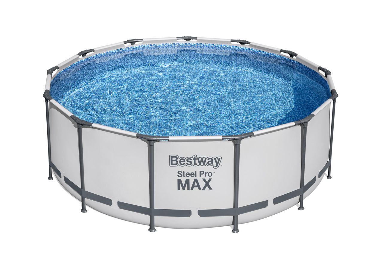 Bestway Steel Pro MAX™ Frame Pool Komplett-Set mit Filterpumpe Ø 396 x 122 cm, lichtgrau, rund