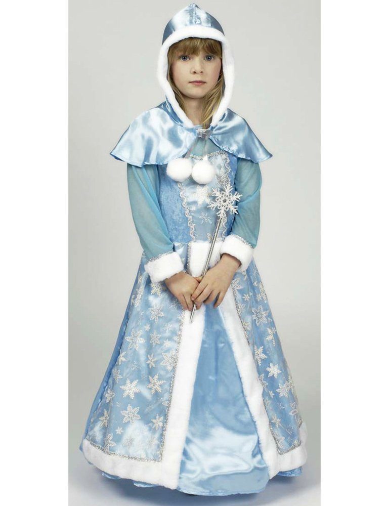 Das Kostümland Prinzessin-Kostüm Schneekönigin Eisprinzessin Glitzer Kostüm für Mädchen - Hellblau, Kleid mit Cape und Zauberstab