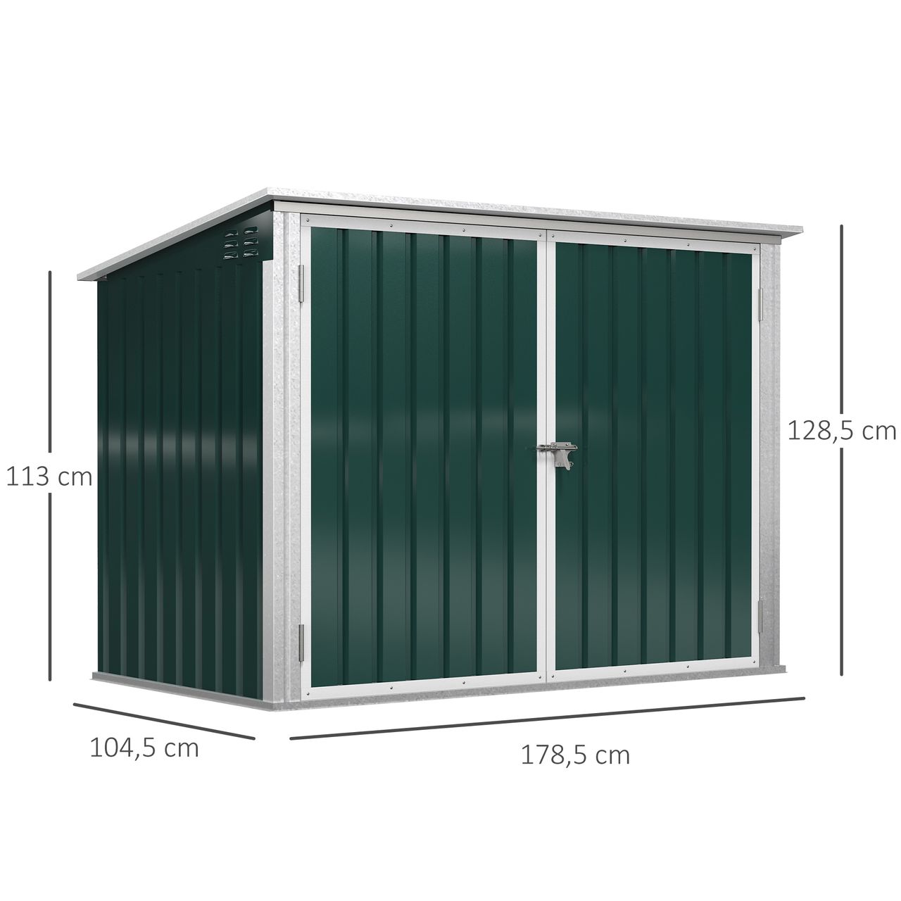 Outsunny Mülltonnenbox Gerätebox Müllbox Storer für 2 Mülltonnen abschließbar Stahl Grün 178,5 x 104,5 x 128,5/113 cm