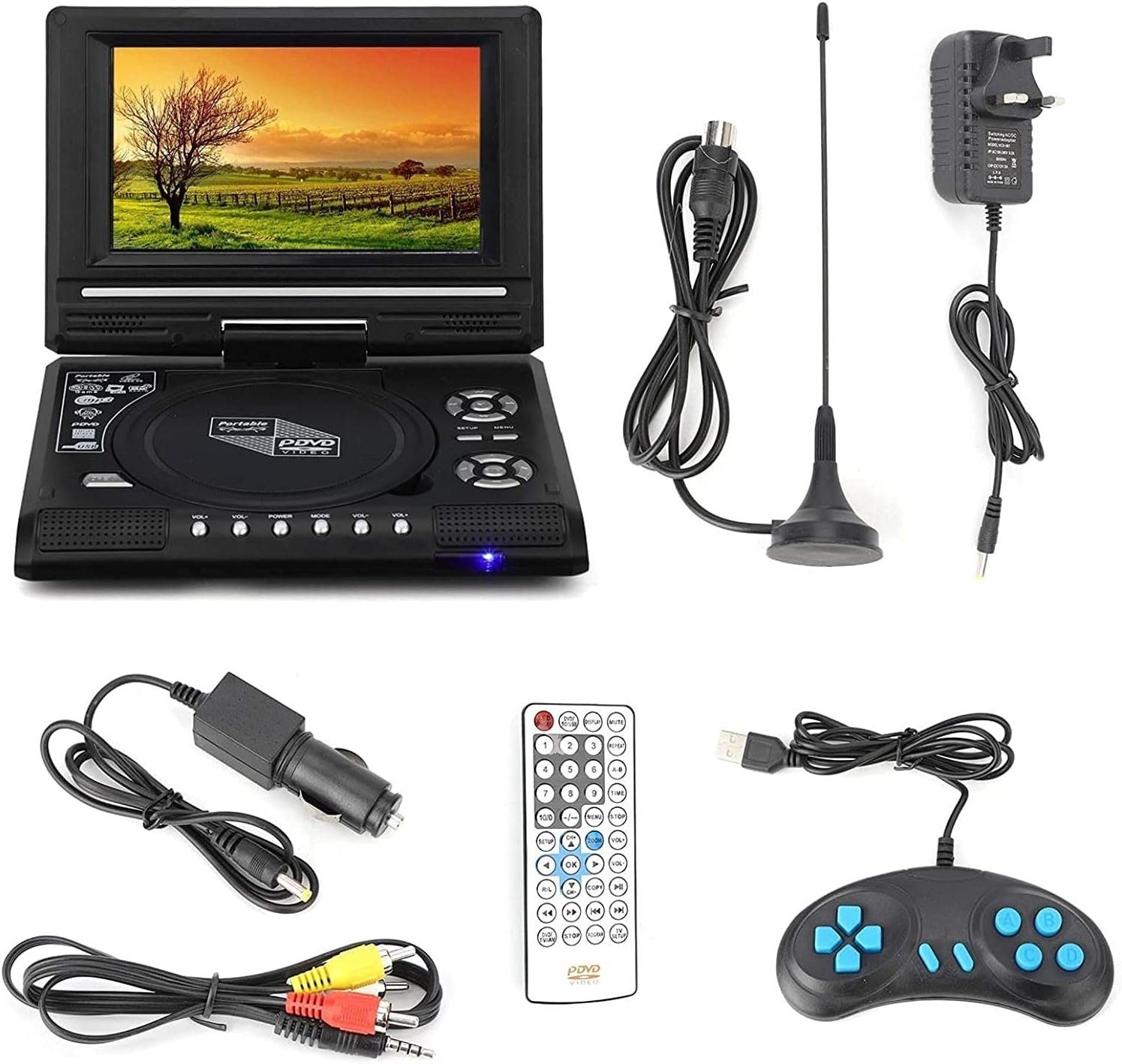 AKKEE Tragbarer DVD Player 270 Grad Drehung DVD-Player (Mit 7,8 Zoll großes klares LCD-Display, Unterstützte Funktionen,Spielfunktion, FM-Funktion)