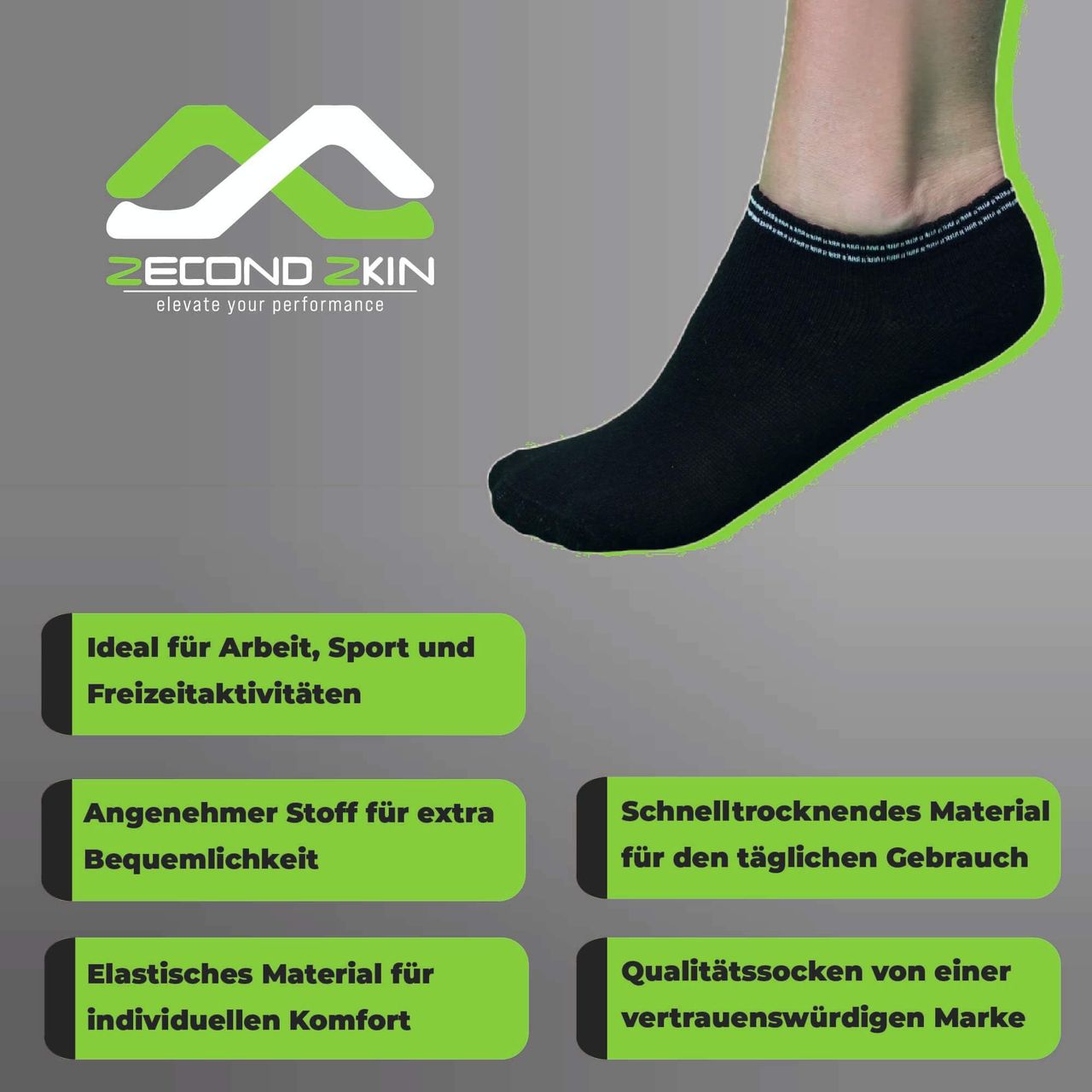 trends4cents Zecond Zkin 8 Paar Sneaker Socken Gr. 32 - 38 schwarz Sommersocken Füßlinge aus Baumwolle
