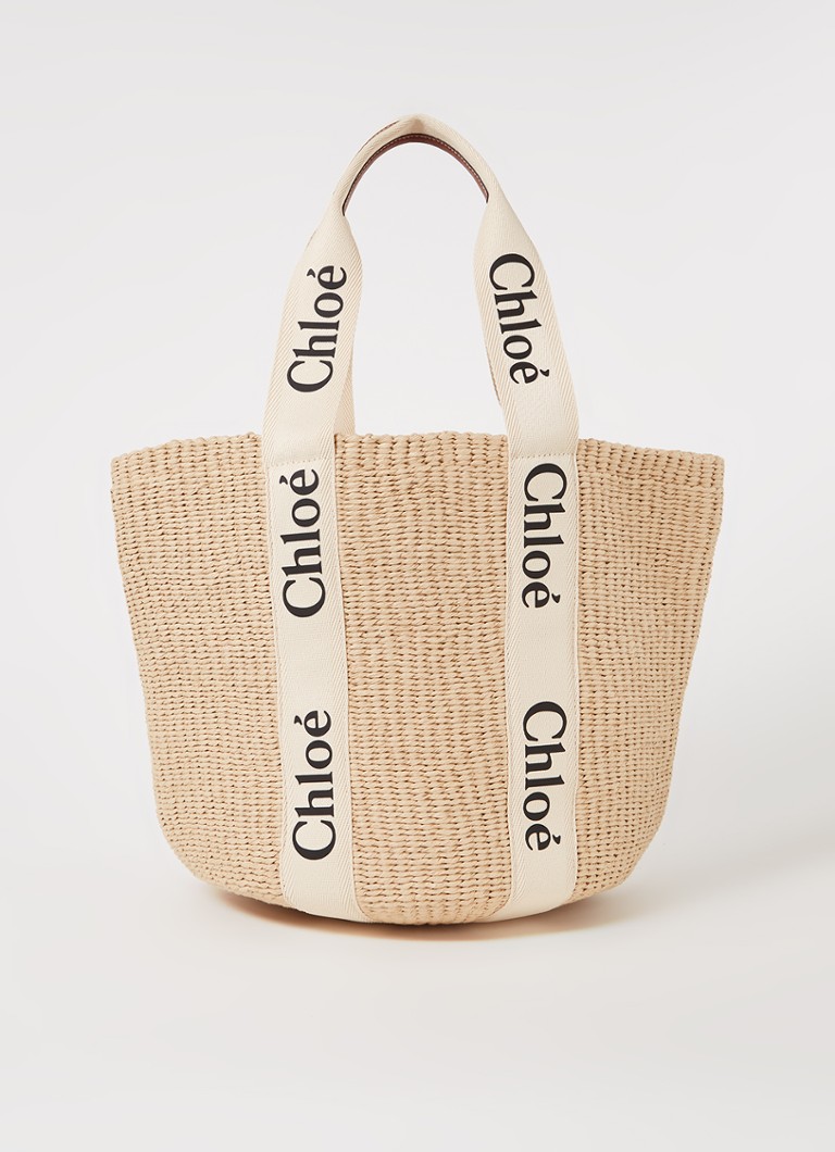 Μεγάλη τσάντα tote Chloé Woody από ανακυκλωμένη ράφια με λεπτομέρειες από δέρμα μοσχαριού