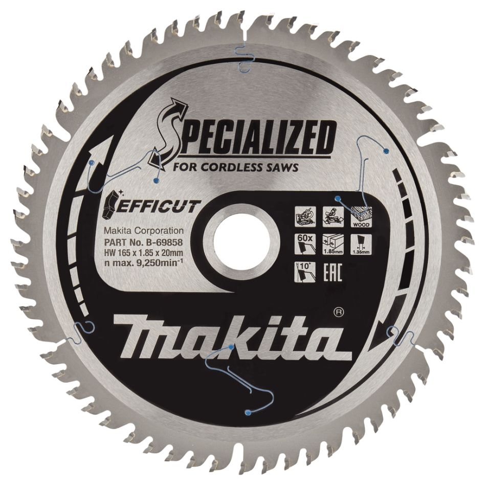 Makita Tilbehør B-69864 Træ Geringssavklinge Efficut 165 x 20 x 1,85 60T