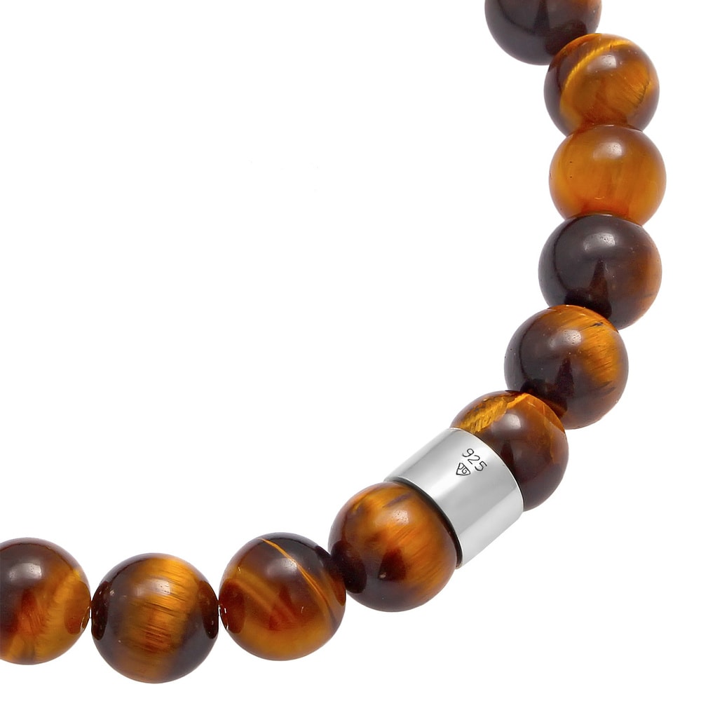 KUZZOI KUZZOI Bracelet Perle de boussole en Oeil de tigre pour homme Tendance en argent  Bracelet