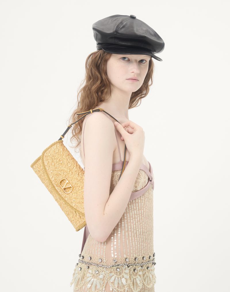 Bolsa de ombro pequena Valentino Garavani Devain em tecido jacquard Cloqué