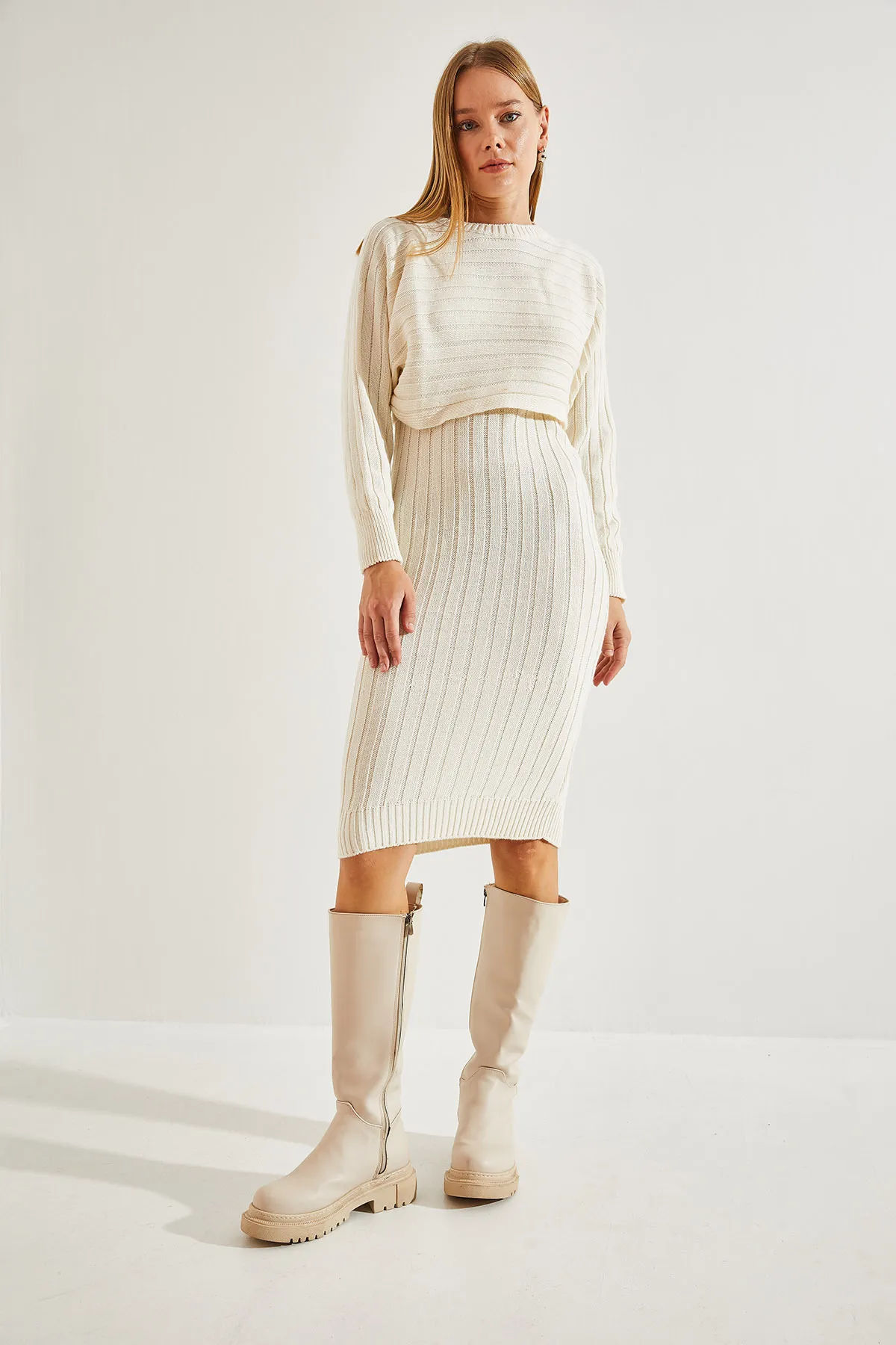 Bianco Lucci  Damen-Strickwaren-Trägerkleid-Pullover-Doppelset