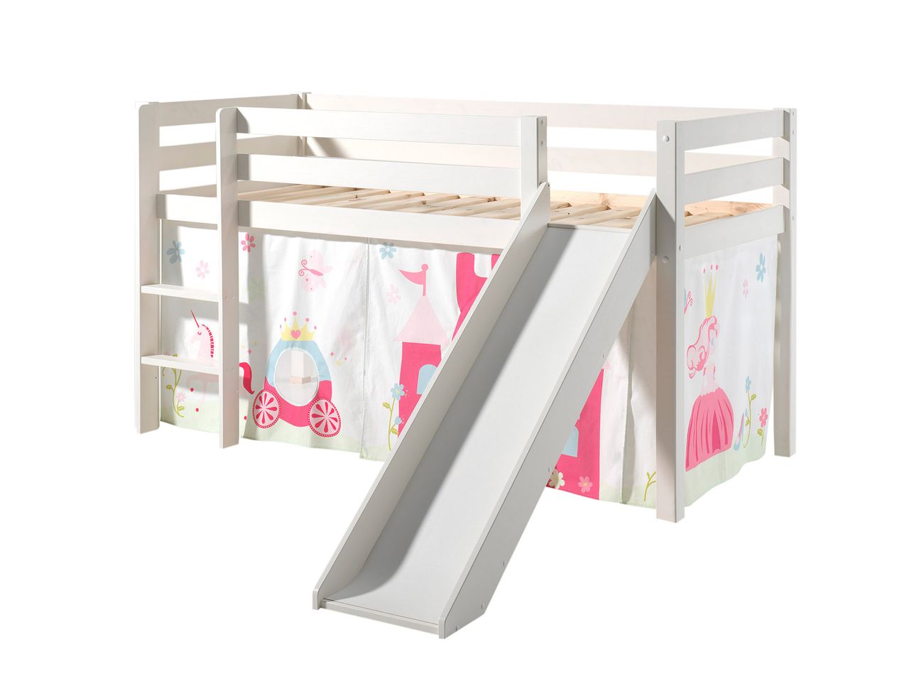 VIPACK Spielbett Pino inkl. Rutsche mit Textilset Vorhang 