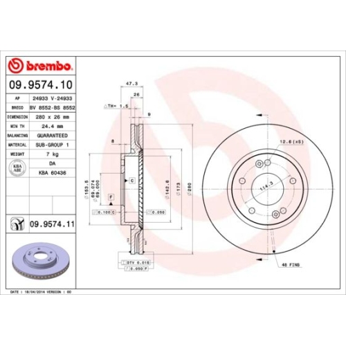 Bremsscheibe Brembo Vorderachse  2 Stück 09.9574.11 - ATU