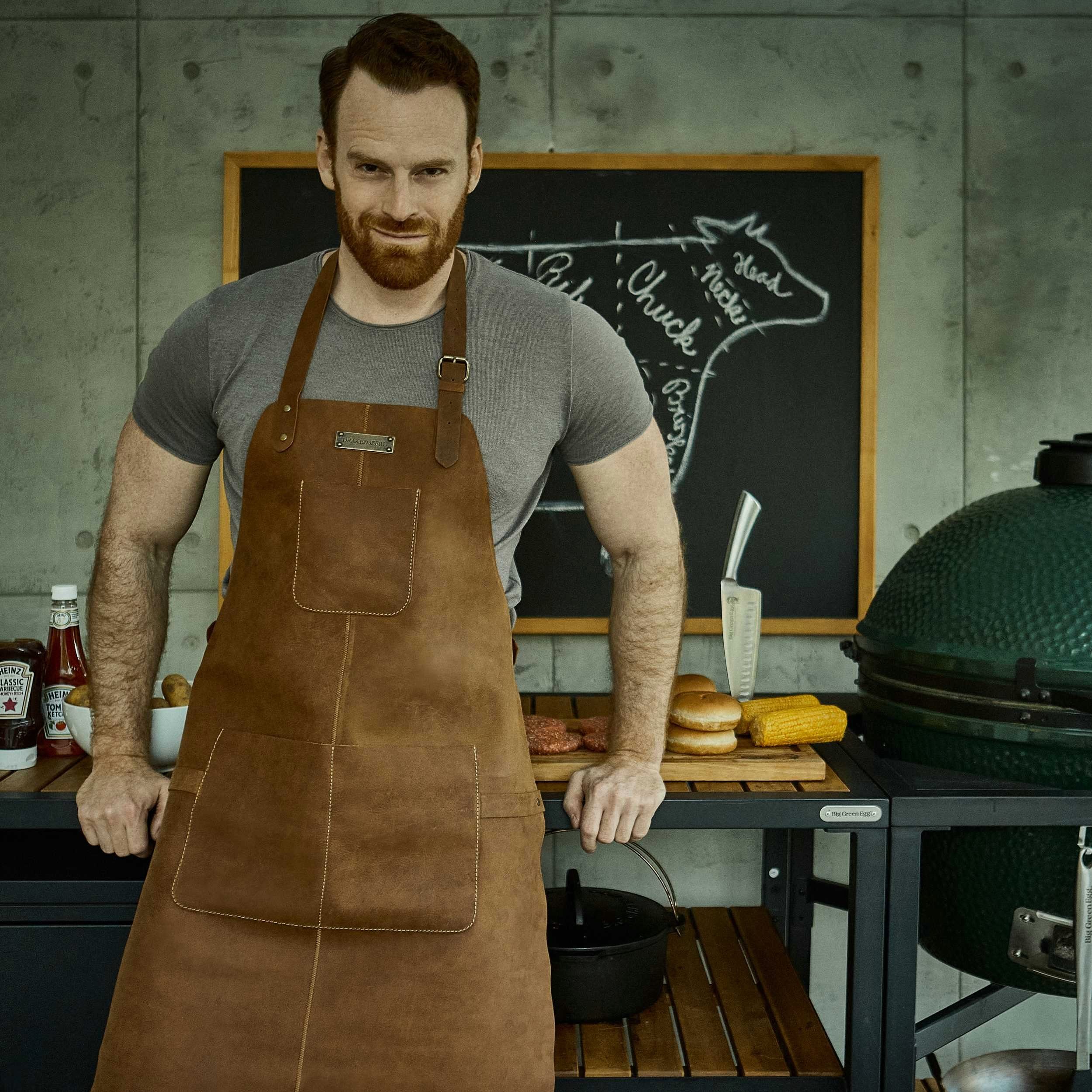 DRAKENSBERG Grillschürze HerrenBob Havanna-Braun, Premium Leder Koch- und Grillschürze für Männer, strapazierfähig