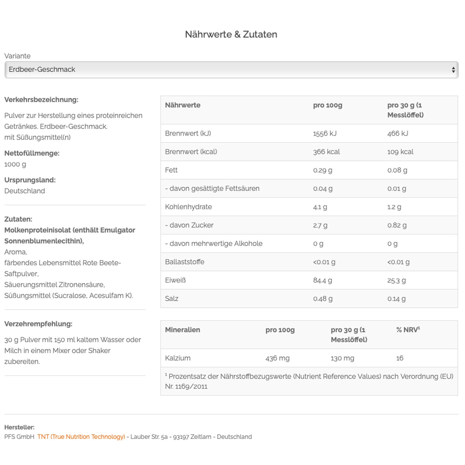 True Whey Isolate - sehr hoher Eiweiß-Anteil. hohe biologische Wertigkeit. sehr geringer Fett und Kohlenhydrat Anteil - Apfel