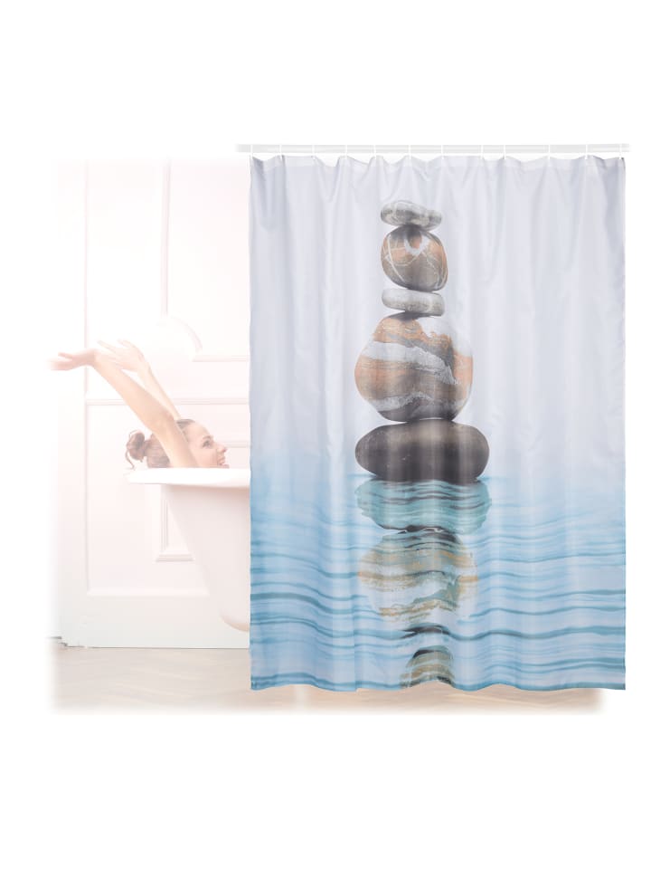 relaxdays Duschvorhang Steine/Wasser in Blau - (L)180 x (B)180 cm günstig kaufen onesize
