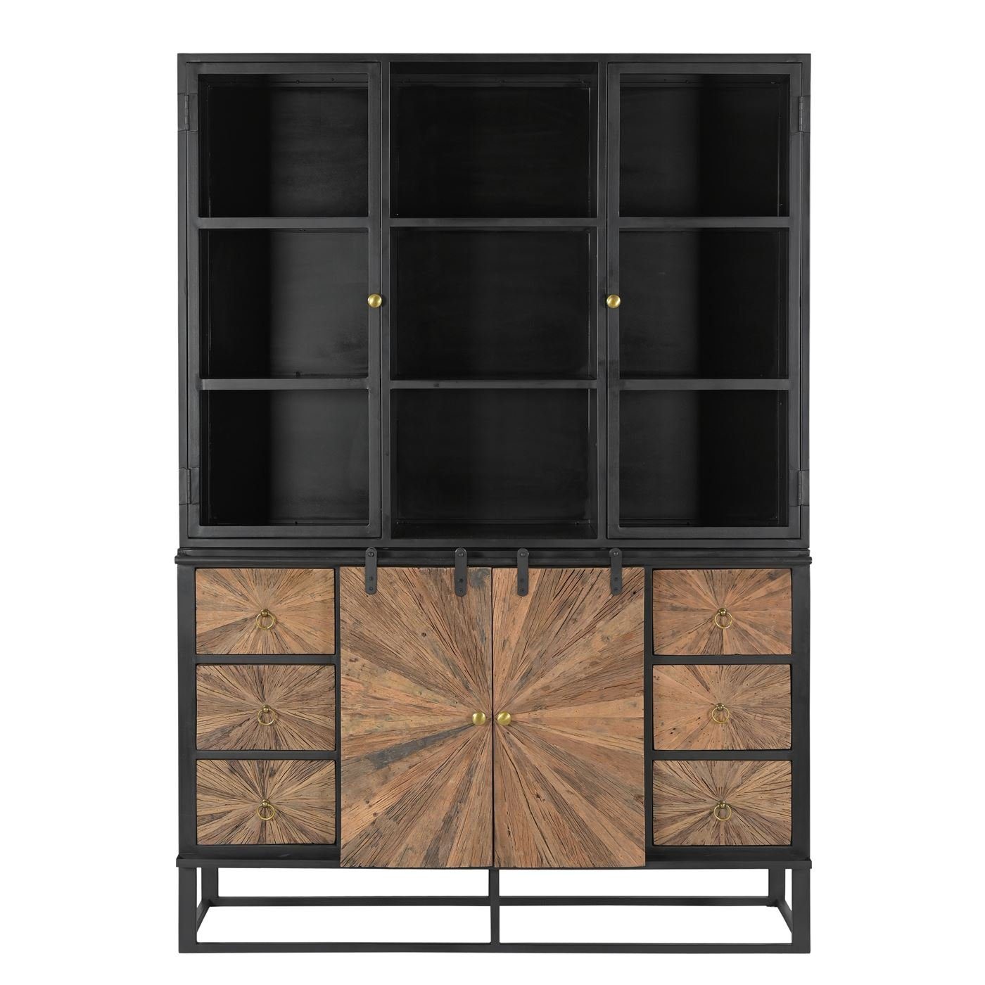 baario Buffet Schrank MERID Industrial Altholz Vitrine recyceltes Massivholz & Eisen Geschirrschrank