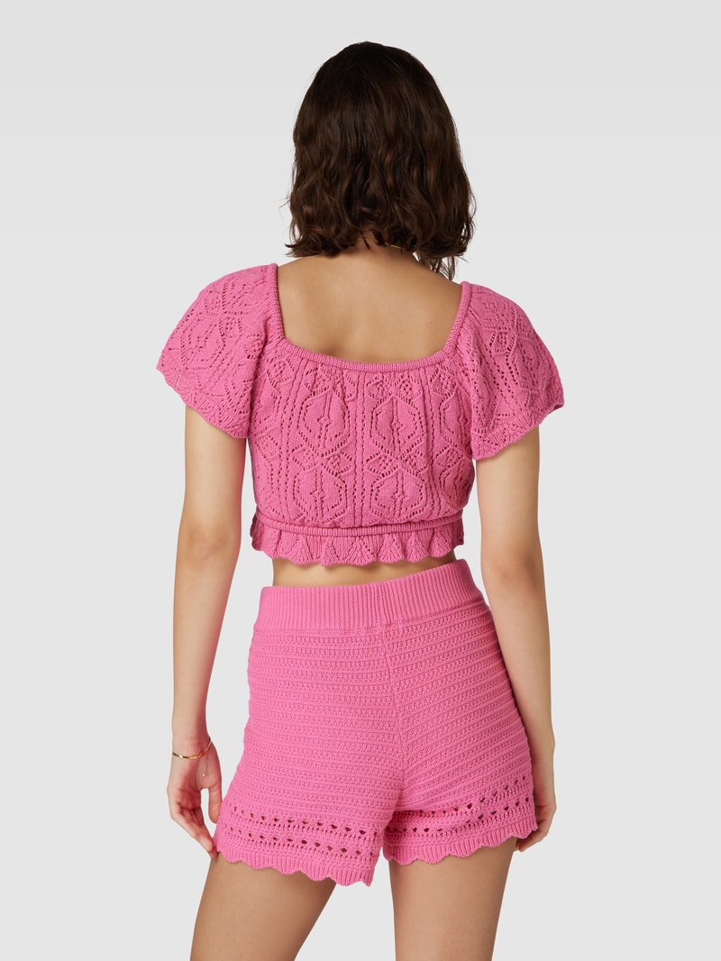 Cropped Bluse mit Häkelspitze Modell 'Mimi' in pink