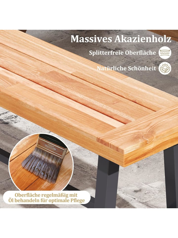 COSTWAY 2er Set Gartenbank 160 x 32 x 45 cm in Hellbraun günstig kaufen onesize