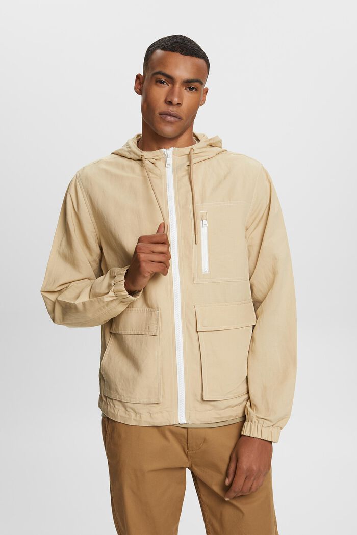 Übergangsjacke mit Kapuze, Leinenmix