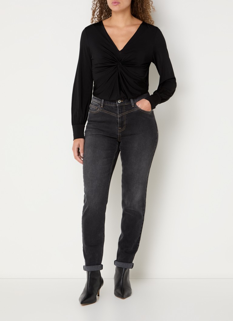 Blugi skinny cu talie înaltă, decolorați în culoarea espresso