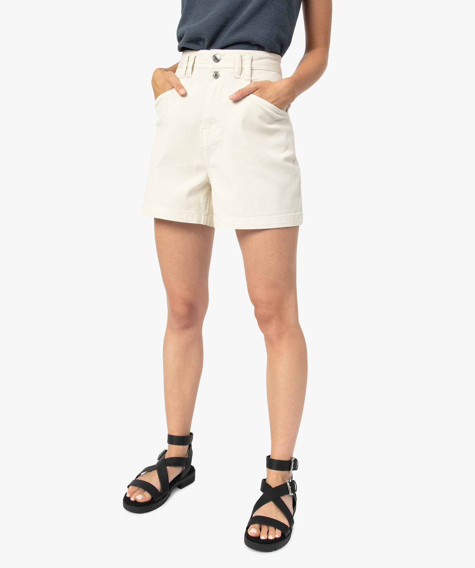 Short femme en toile de coton taille haute | GEMO