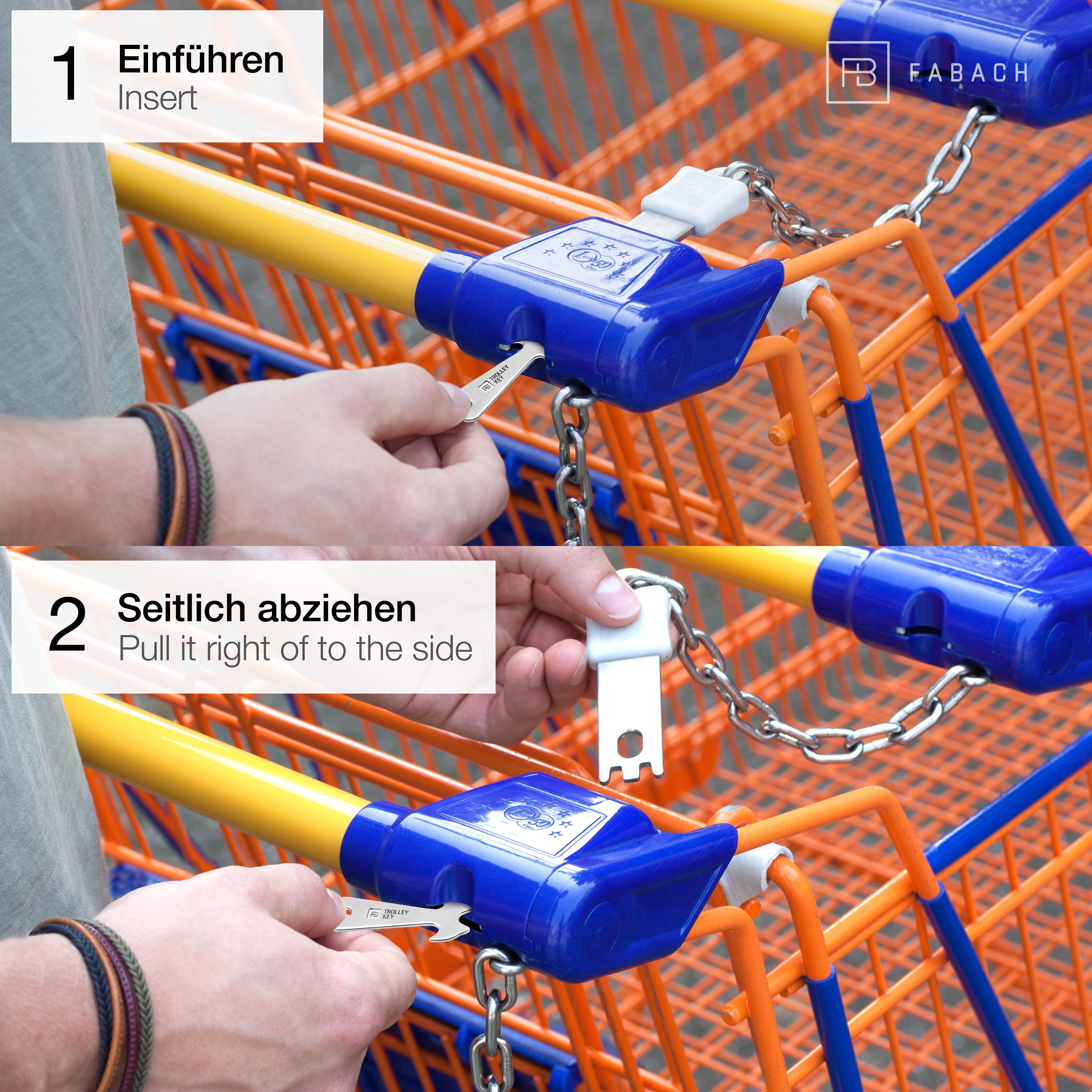 FABACH Schlüsselanhänger Trolley Key Silber Einkaufswagenlöser - Einkaufswagenchip Einkaufschip (2-tlg)