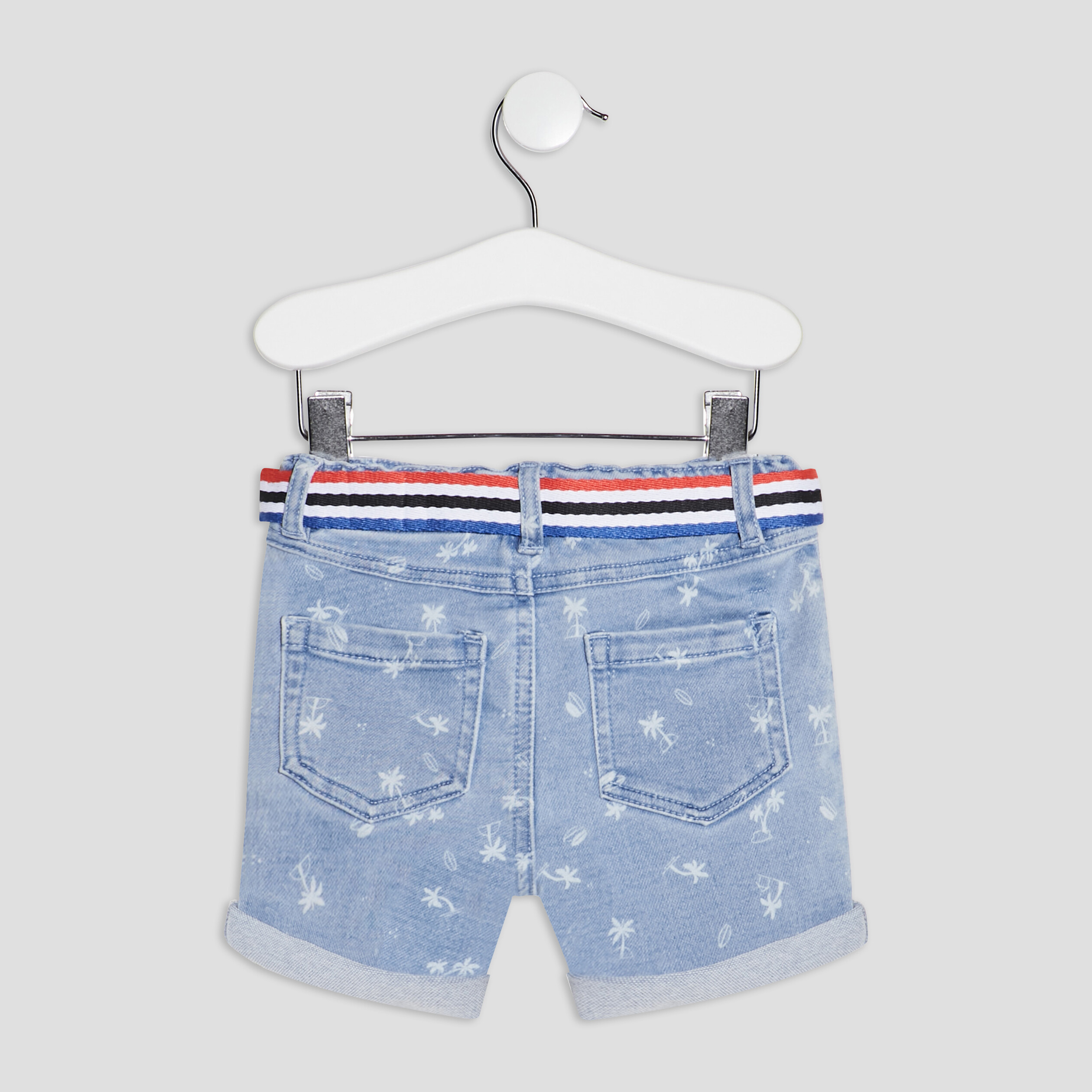Short droit ceinturé en jean denim bleach bébé garçon | La Halle