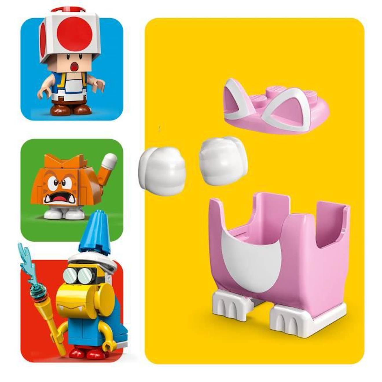 LEGO 71407 Super Mario Ensemble d’Extension La Tour Gelée et le Costume de Peach Chat, Figurine Toad, Jouet Château, Enfants 8 Ans jaune