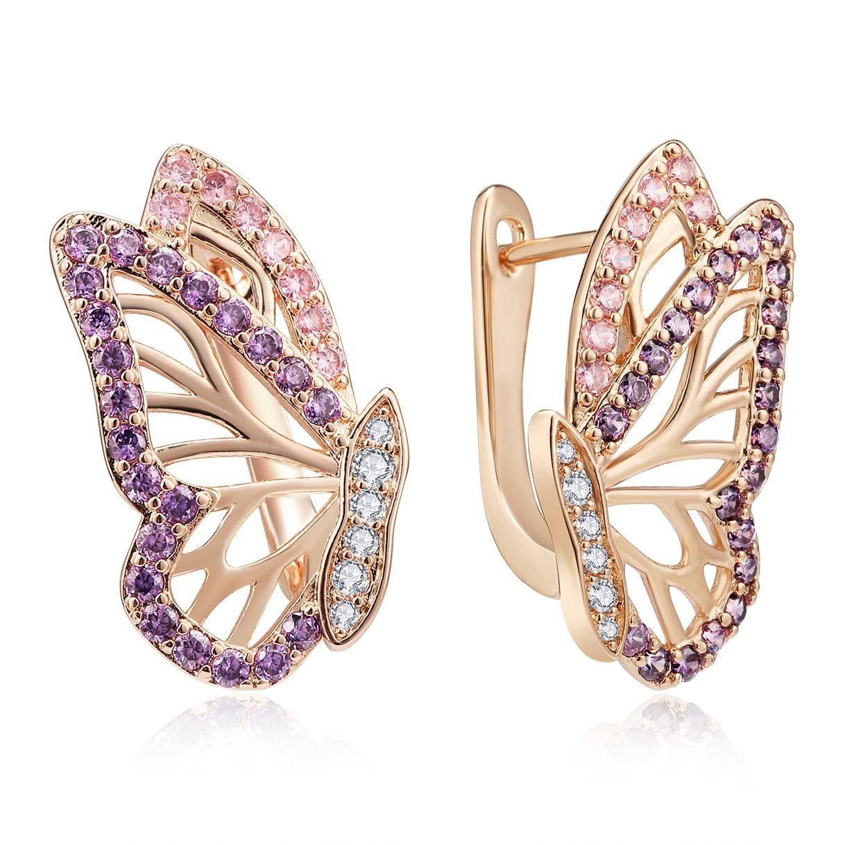 POCHUMIDUU Paar Ohrhänger Schmetterling Ohrringe für Frauen, Gold Hoop Ohrringe (2-tlg., Rose Gold Schmetterling Ohrringe), Trendy hypoallergene Ohrstecker mit kubischem Zirkoniumdioxid