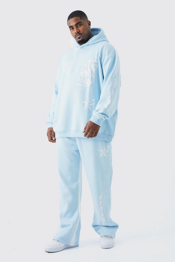 Plus Oversize Trainingsanzug mit Graffiti-Print und Kapuze