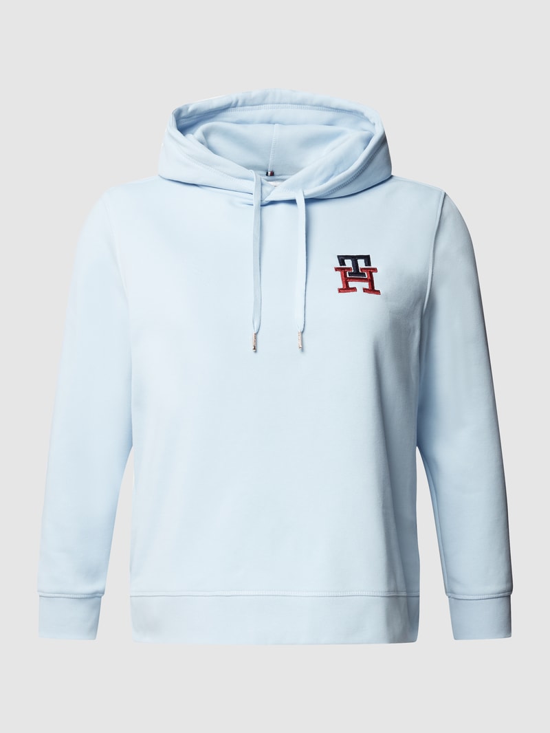 PLUS SIZE Hoodie mit Label-Stitching in hellblau