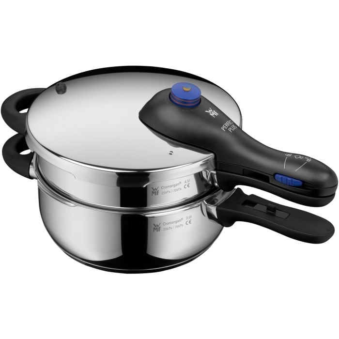 Perfect Plus One Pot Schnellkochtopf-Set mit Dampfgareinsatz, 4,5 und 3,0 Liter, stapelbar
