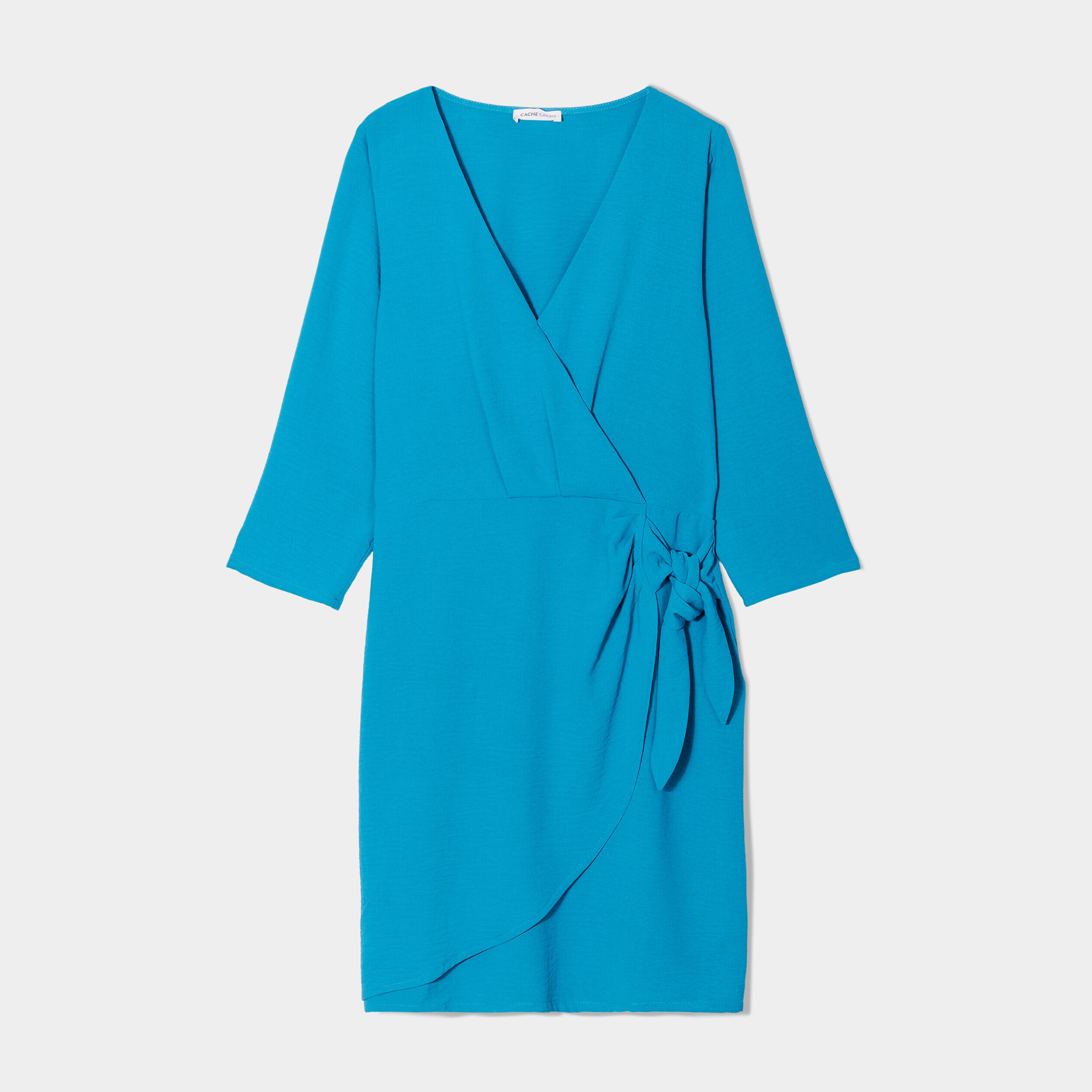 Robe droite nouée manches 3/4 bleu femme | Cache Cache