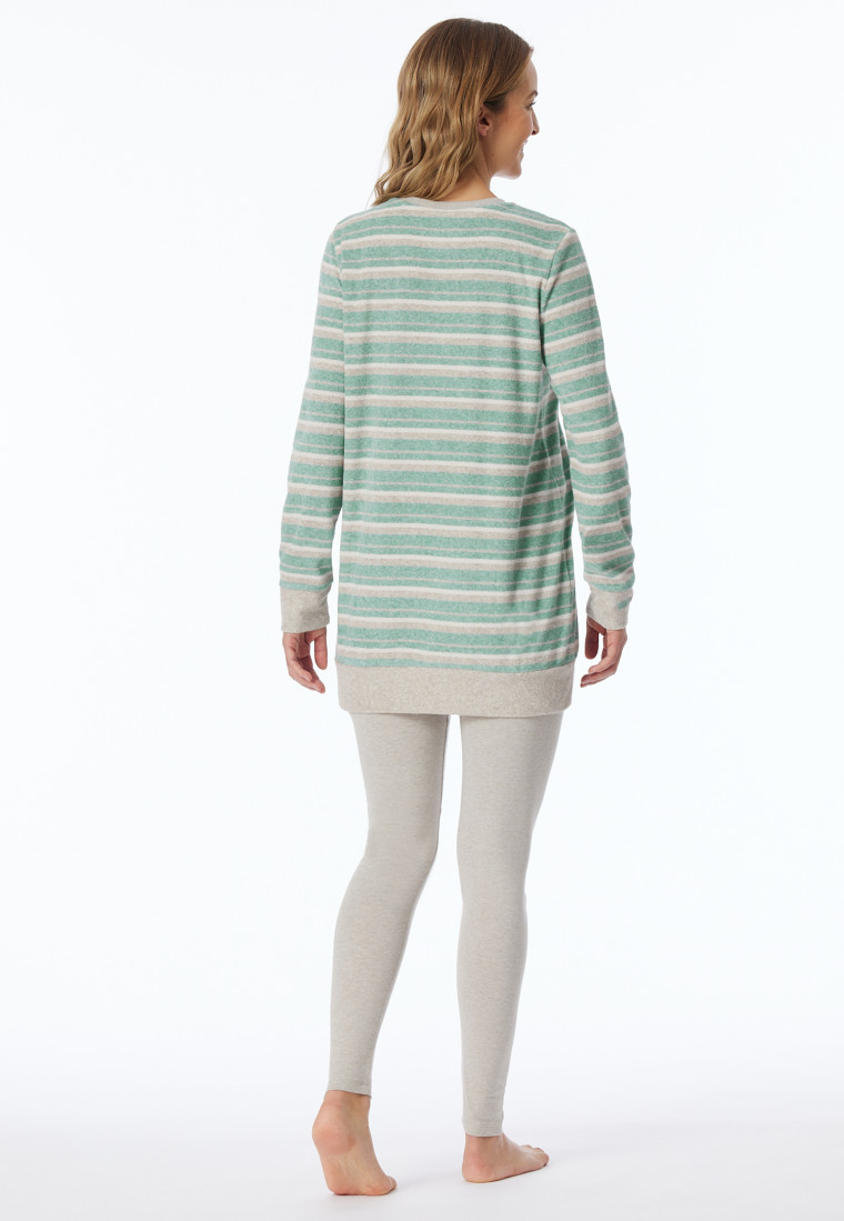 Schlafanzug lang Ringel Leggings grün-meliert - Casual Essentials