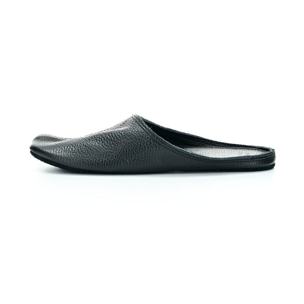 OmaKing Leather Slippers schwarze Hausschuhe