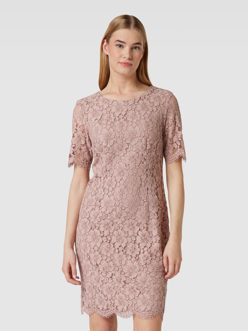 Cocktailkleid aus Spitze mit floralem Allover-Muster in taupe