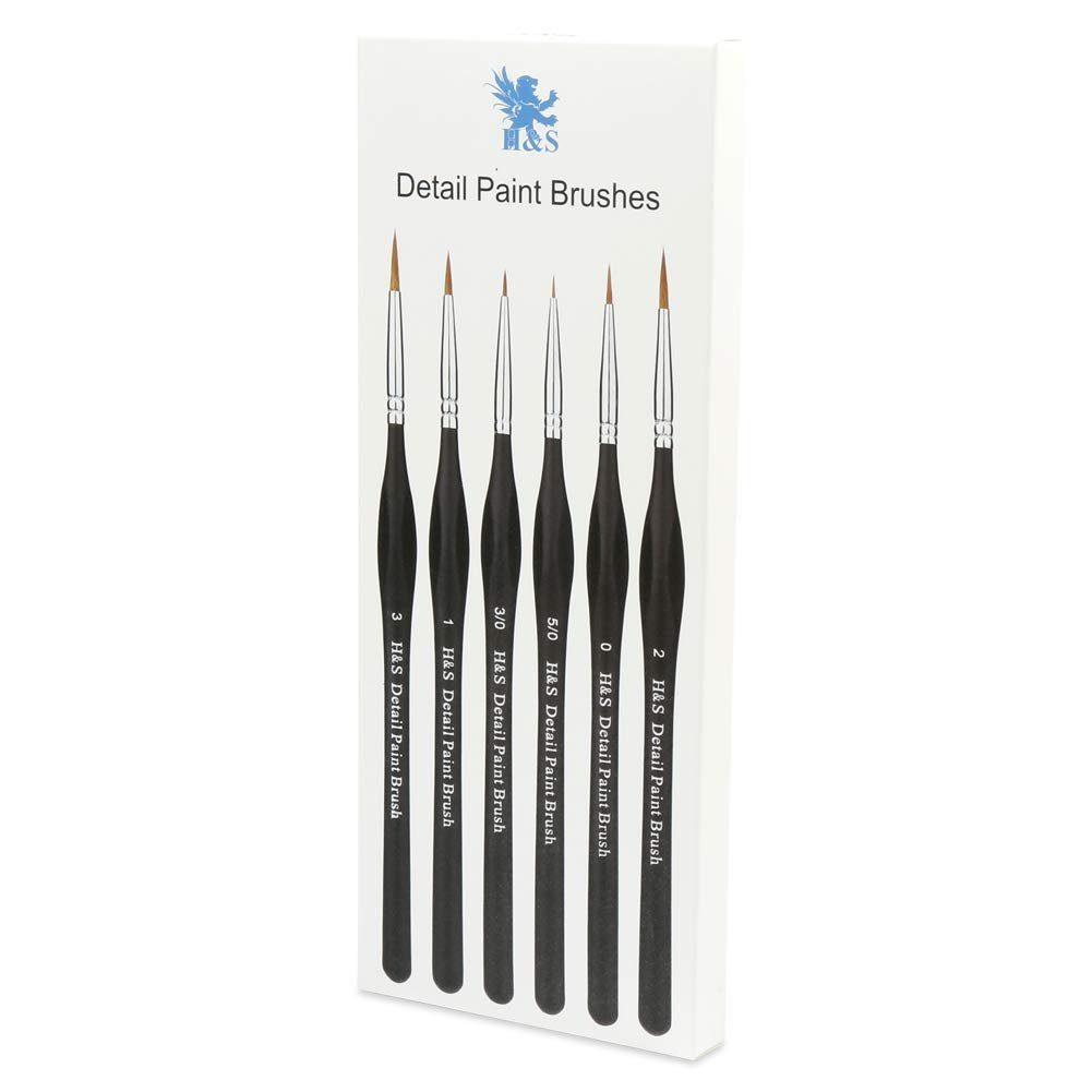 H&S Pinsel Precision Brush Set - 6 Synthetic Hair Brushes, Pinselset - 6 Pinsel für Modellbau, Malen nach Zahlen