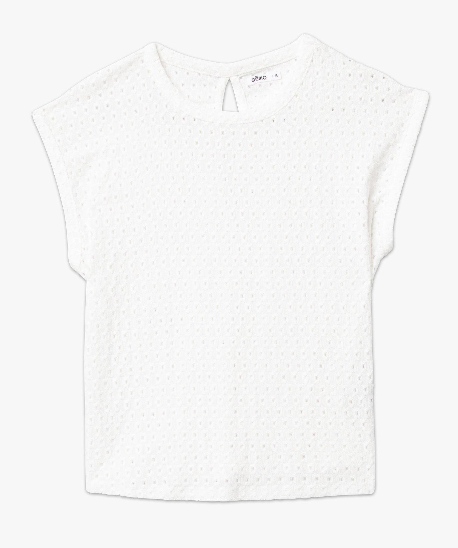 Tee-shirt femme à manches courtes en maille ajourée ecru | GEMO