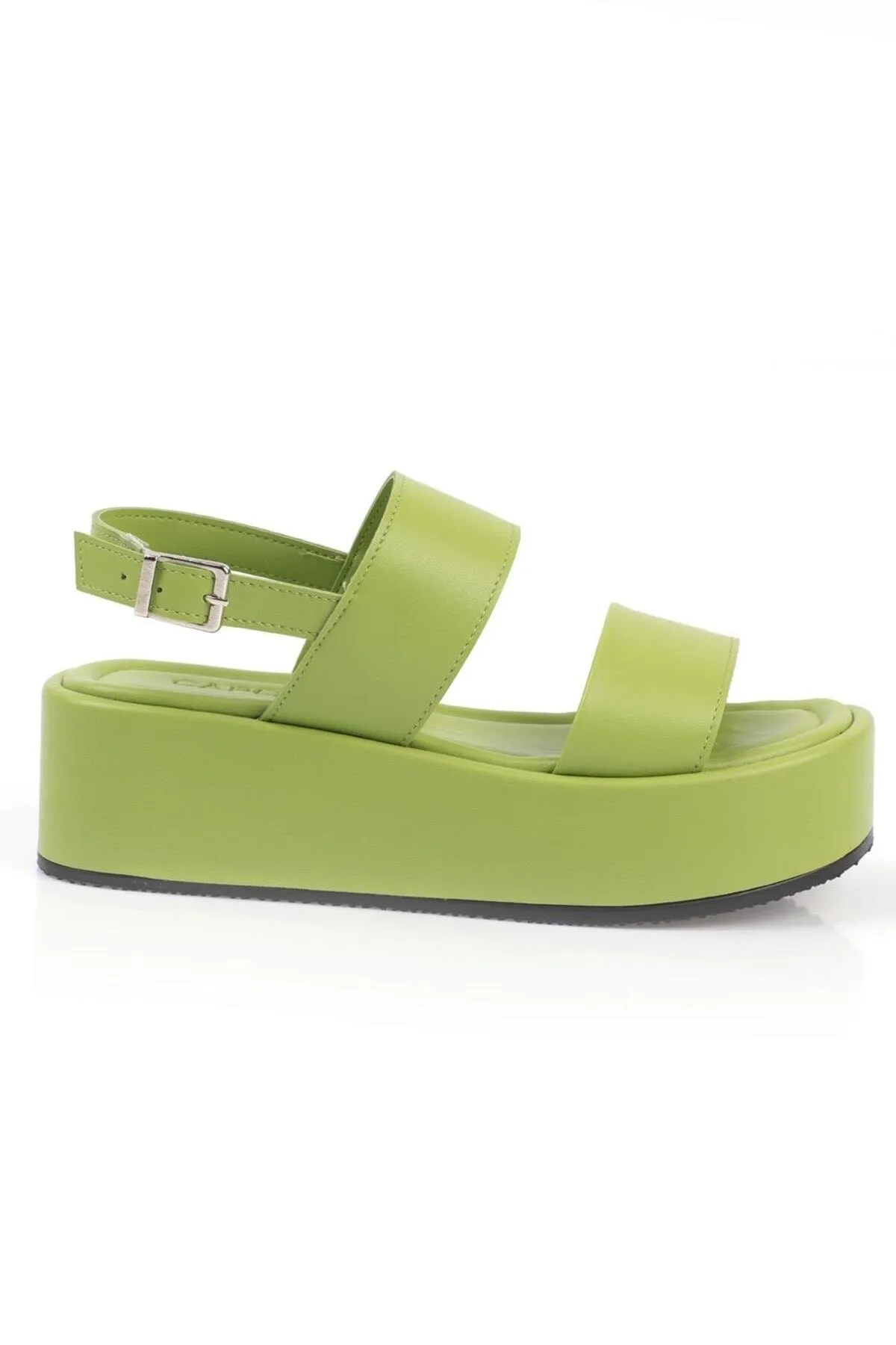 Capone Outfitters  Capone dicke, doppelt geschnallte Keilabsatz-Pistaziengrüne Damen-Flatform-Sandalen
