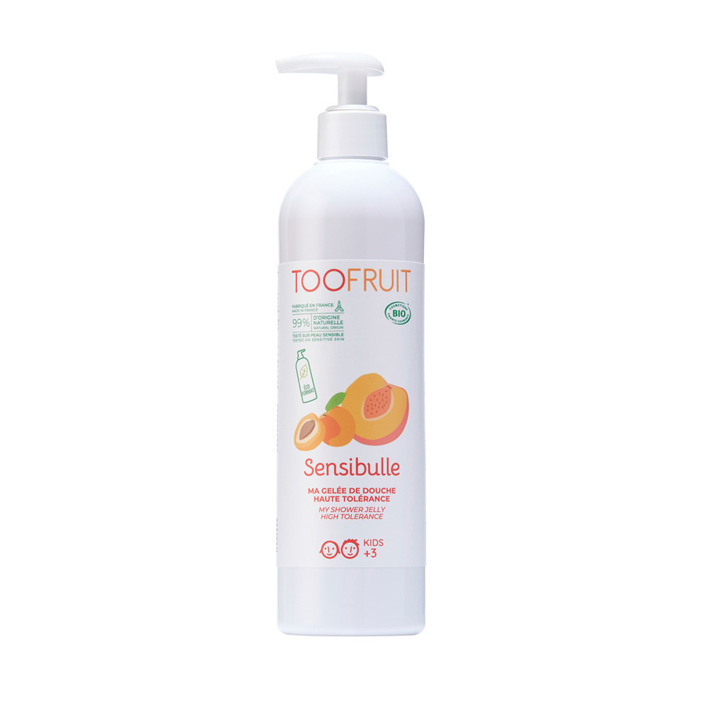 toofruit Sensibulle, gelée de douche haute tolérance BIO - ECOFROMAT   Abricot - Pêche Gelée de douche haute tolérance sans savon ni sulfates