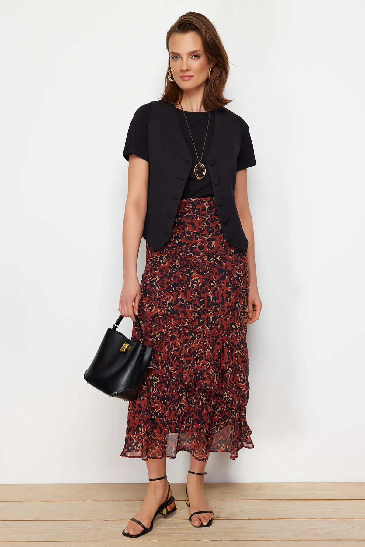 Trendyol Modest  Gefütterter gewebter Rock mit Fliesen-Tiermuster TCTAW24EE00020